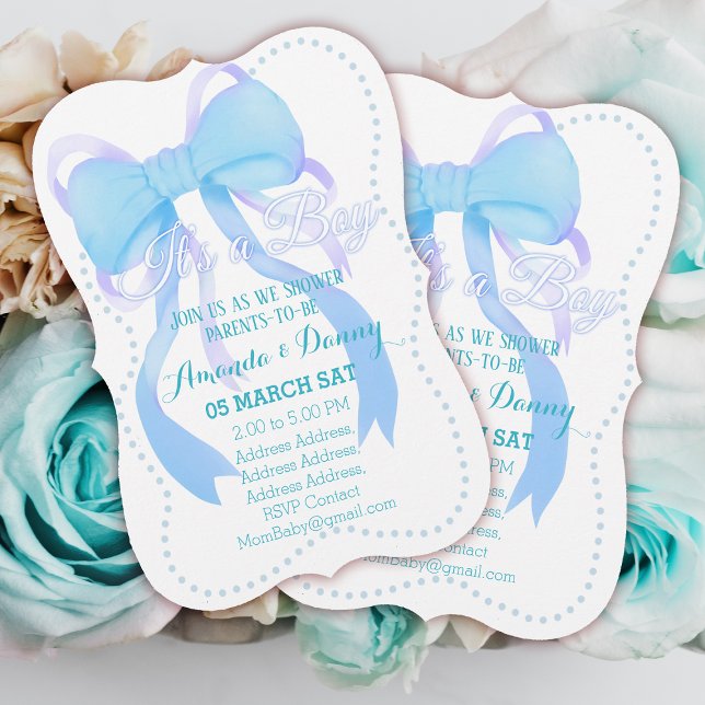 Blue Ribbon Baby Boy Dusche Feiertagskarte (Blue Ribbon Baby Shower Invitation Card.)