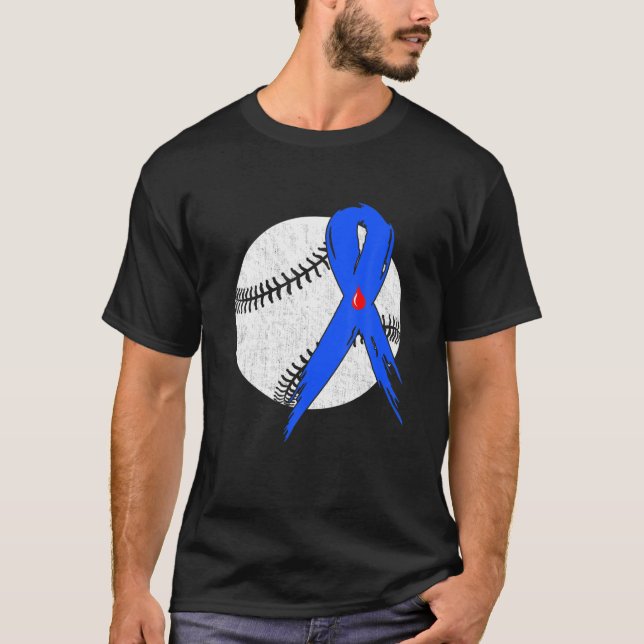 Blue Ribbon Baseball Diabetes Sensibilisierungskam T-Shirt (Vorderseite)