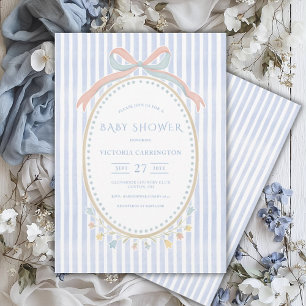 Blue Ribbon Blume Wasserfarbe Vintag Babydusche Einladung