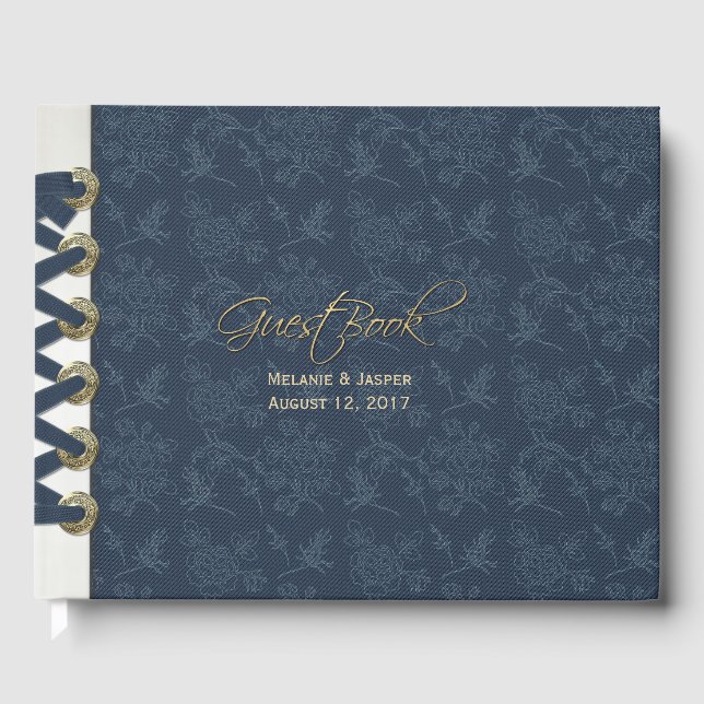 Blue Ribbon Bound Look Custom Wedding Gästebuch (Vorderseite)
