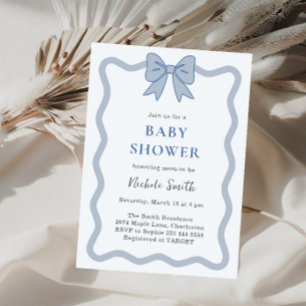 Blue Ribbon Bow Baby Dusche Einladung