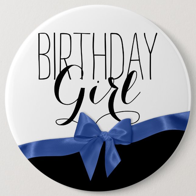 Blue Ribbon Bow Birthday Girl Button (Vorderseite)
