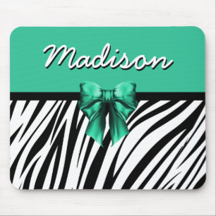 Blue Ribbon Bow Zebra Print Mousepad