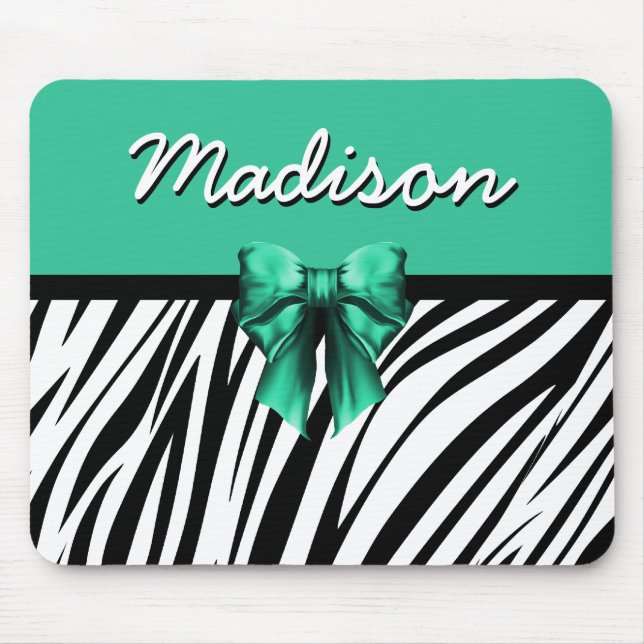 Blue Ribbon Bow Zebra Print Mousepad (Vorne)
