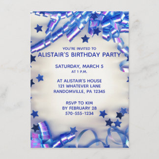 Blue Ribbon & Confetti Boys Geburtstagsparty Einladung