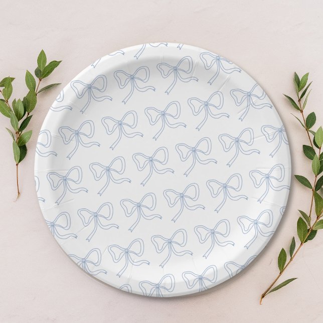 Blue Ribbon Coquette Bow Baby Dusche Papier Teller (Personalized Blue Ribbon Baby Shower Paper Plates
)