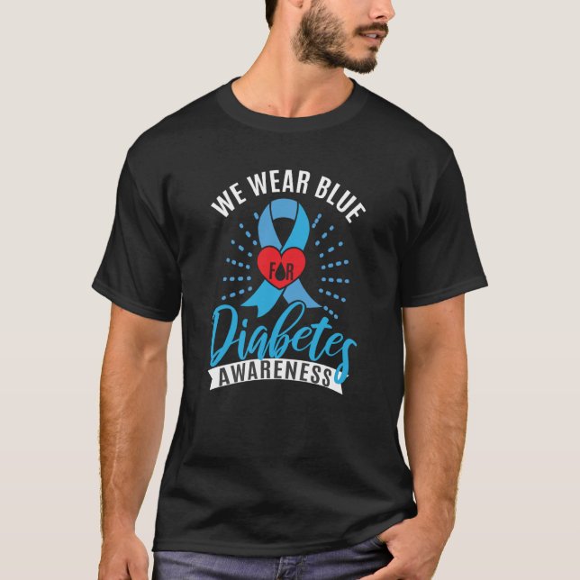 Blue Ribbon Diabetes Warrior Support Diabetes Awar T-Shirt (Vorderseite)