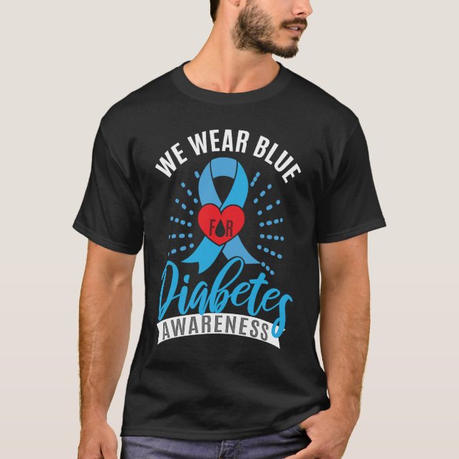 Blue Ribbon Diabetes Warrior Support Diabetes Awar T-Shirt (Vorderseite)