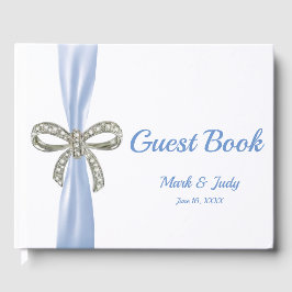 Blue Ribbon Diamond Bow Wedding Guestbook Gästebuch