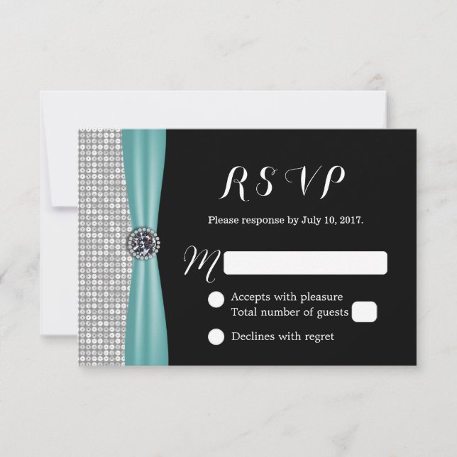 Blue Ribbon Diamond Modern Wedding RSVP Karte (Vorderseite)