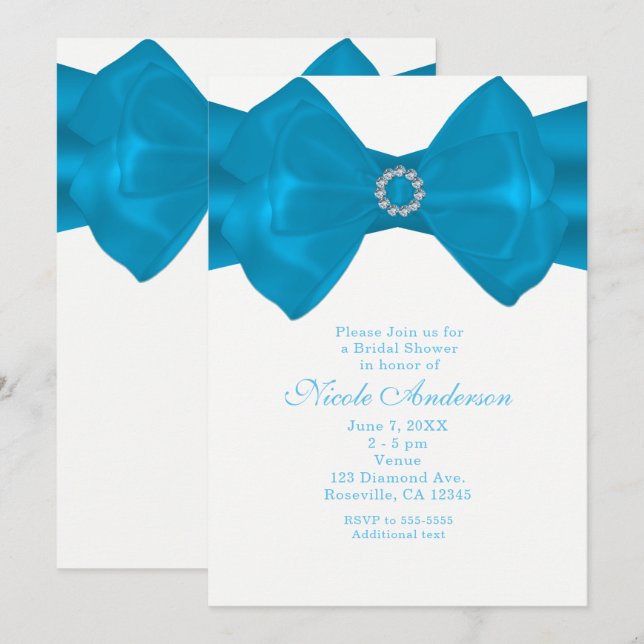 Blue Ribbon & Diamonds Bridal Dusche Einladungen (Vorne/Hinten)