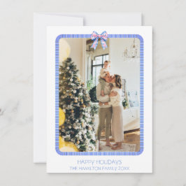 Blue Ribbon Frame Foto Grandmillennial Holiday Feiertagskarte