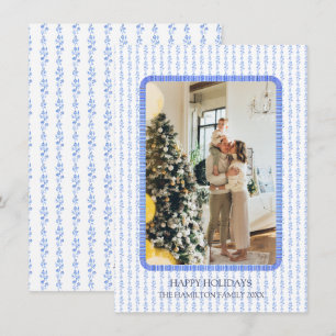 Blue Ribbon Frame Foto Grandmillennial Holiday Feiertagskarte