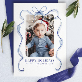Blue Ribbon Frame Happy Holidays Foto Feiertagskarte