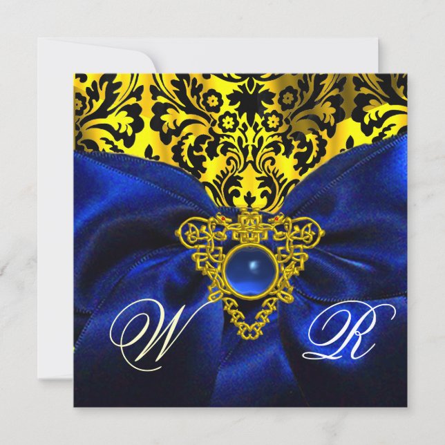 BLUE RIBBON GOLD CELTIC HERZ DAMASK MONOGRAMM EINLADUNG (Vorderseite)