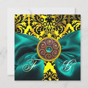 BLUE RIBBON GOLD YELLOW BLACK DAMASK MONOGRAMM EINLADUNG