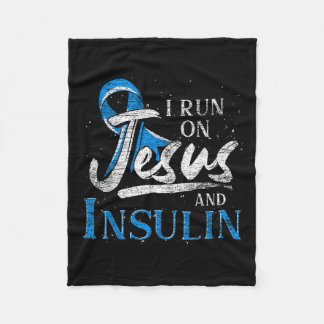 Blue Ribbon I Run On Jesus and Insulin Diabetes Aw Fleecedecke