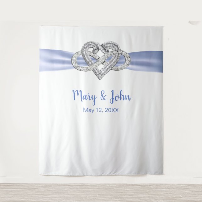 Blue Ribbon Infinity Heart Wedding Background Wandteppich (Vorderseite)