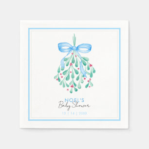 Blue Ribbon & Mistletoe Watercolor Babydusche Serviette