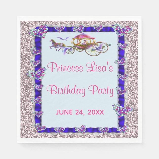 Blue Ribbon Pink Glitzer Royal Princess Birthday Serviette (Vorderseite)