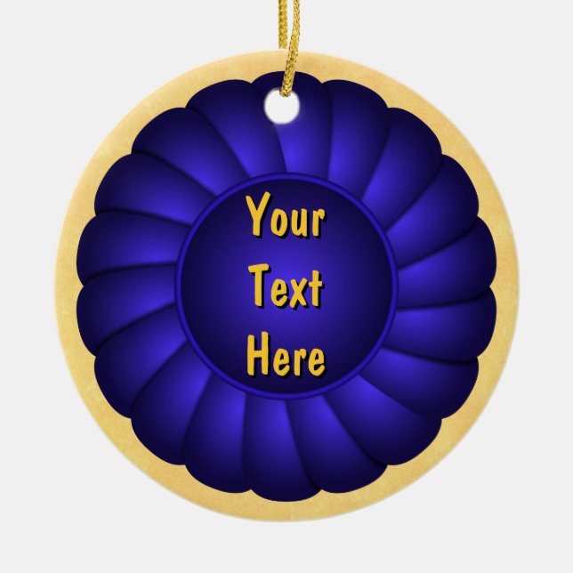 Blue Ribbon Rosette zum Personalisieren Keramik Ornament (Vorne)