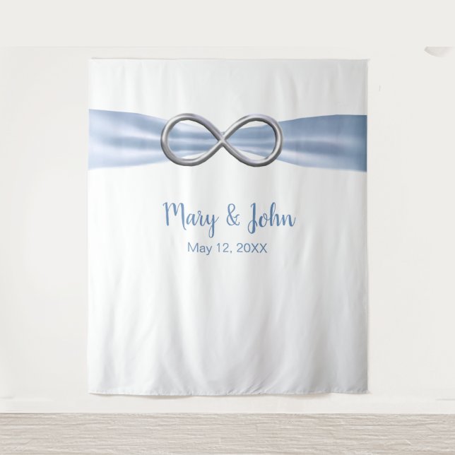 Blue Ribbon Silver Infinity Wedding Background Wandteppich (Vorderseite)