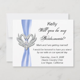 Blue Ribbon Silver Swans Bridesmaid Card Einladung