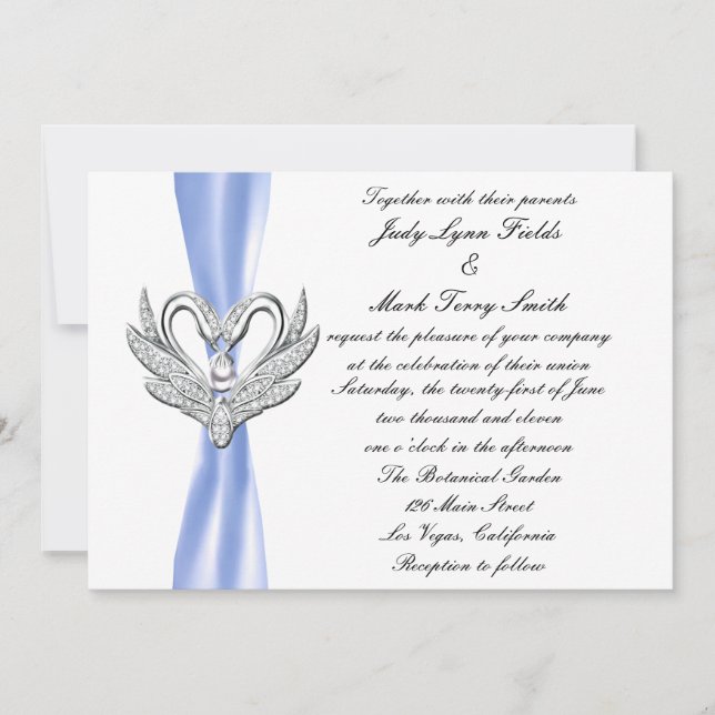 Blue Ribbon Silver Swans Einladung (Vorderseite)