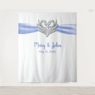 Blue Ribbon Silver Swans Hochzeitskugel Wandteppich