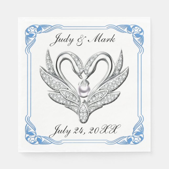 Blue Ribbon Silver Swans Paper Napkins Serviette (Vorderseite)