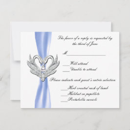 Blue Ribbon Silver Swans Response Card RSVP Karte