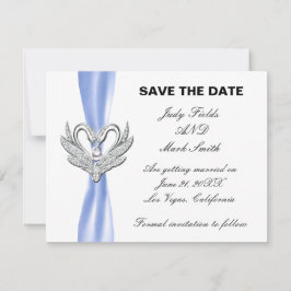 Blue Ribbon Silver Swans Save the Date Card Einladung
