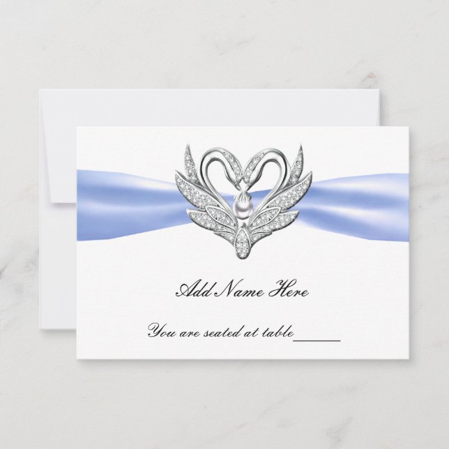 Blue Ribbon Silver Swans Table Platzkarte (Vorderseite)