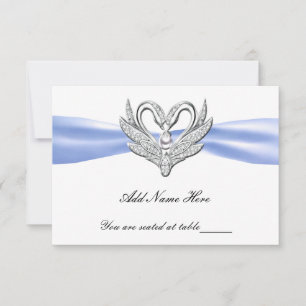 Blue Ribbon Silver Swans Table Platzkarte