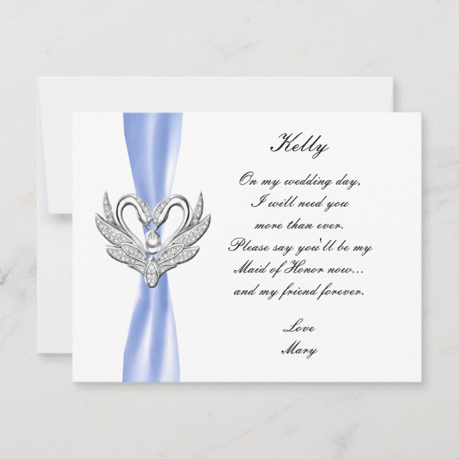 Blue Ribbon Silver Swans Trauzeugin Card Einladung (Vorderseite)