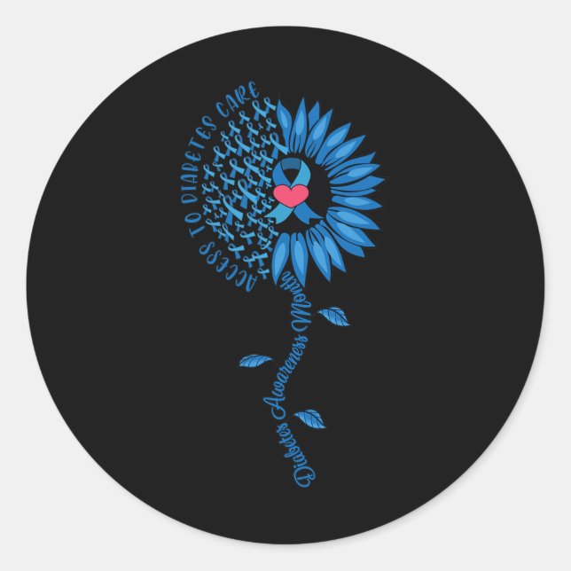 Blue Ribbon Sonnenblume November Diabetes Bewussts Runder Aufkleber (Vorderseite)