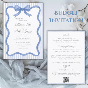 Blue Ribbon Stripe Vintages Budget Hochzeit Einladung