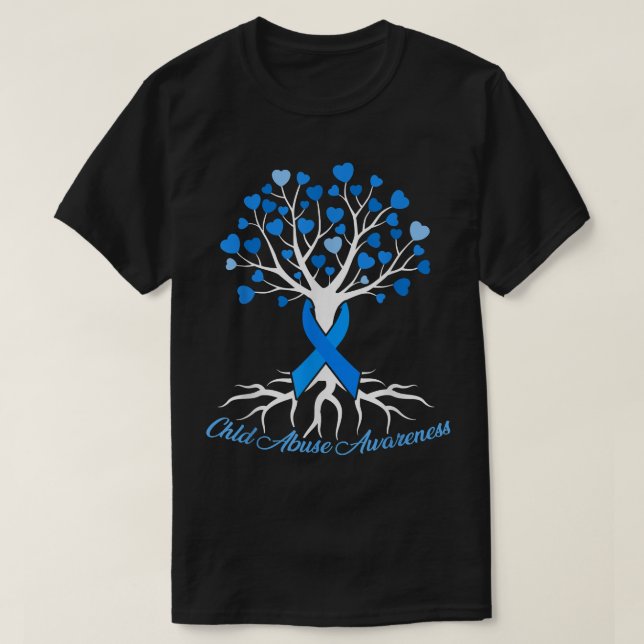 Blue Ribbon Tree Herz Kindesmissbrauch Präventions T-Shirt (Design vorne)