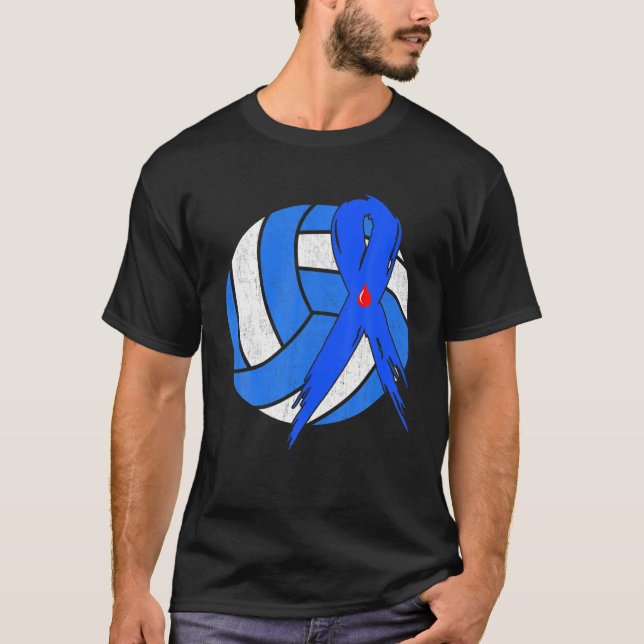 Blue Ribbon Volleyball Diabetes Sensibilisierungsk T-Shirt (Vorderseite)