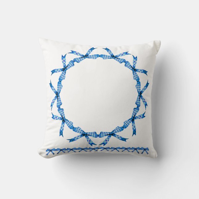 Blue Ribbon Wreath Throw Kissen (Vorderseite)