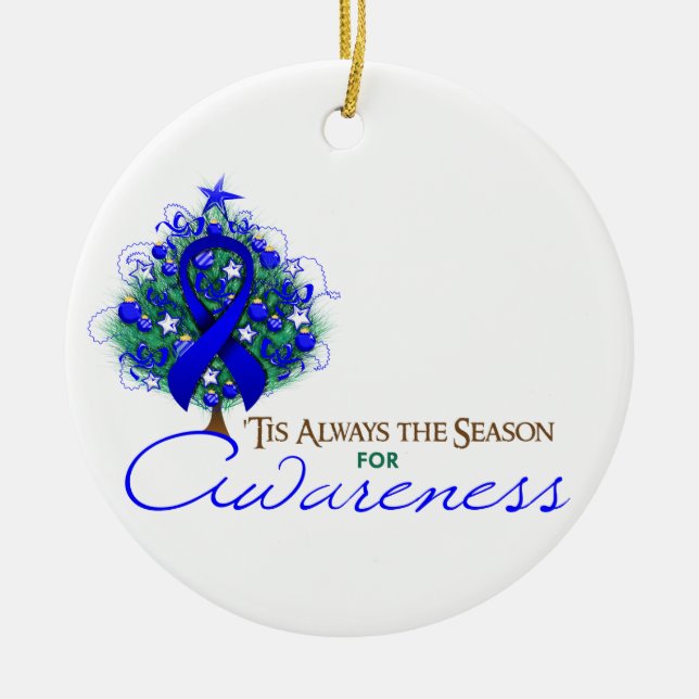Blue Ribbon Xmas Awareness Saison Keramik Ornament (Vorne)