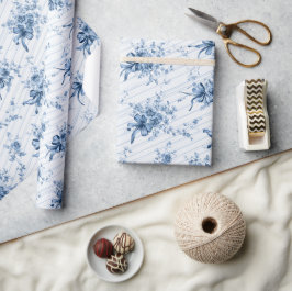Blue Ribbons and Bows Toile Coquette Pattern  Geschenkpapier