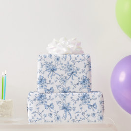 Blue Ribbons and Bows Toile Coquette Pattern  Geschenkpapier