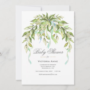 Blue Ribbons Greenery Elegant Baby Shower Einladung