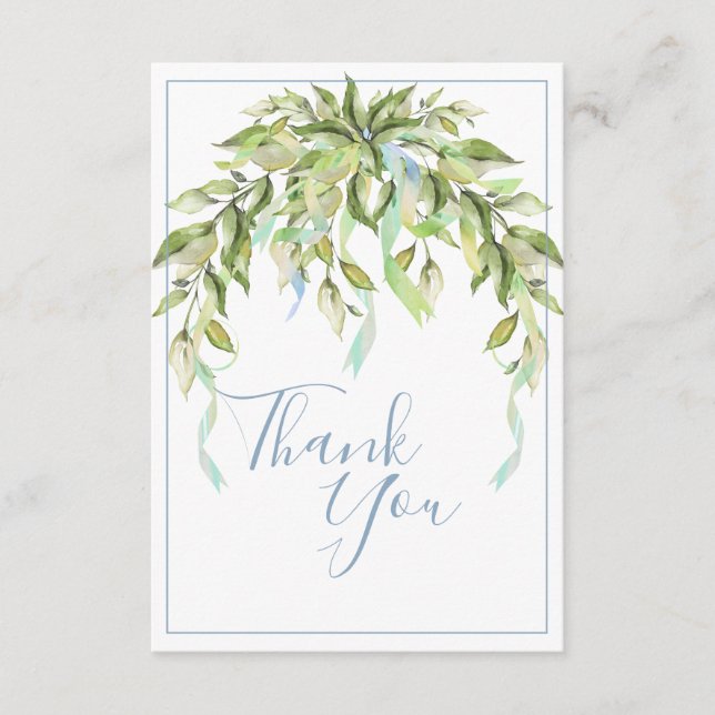 Blue Ribbons Greenery Elegant Danke Karte (Vorderseite)