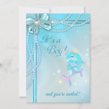Blue Ribbons Lace Pearls Dolphin Boy Baby Dusche