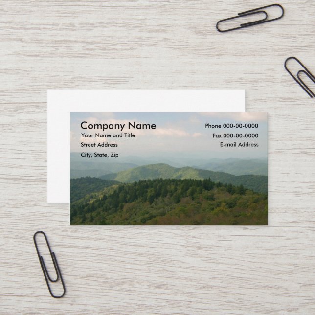 Blue Ridge Mountains Business Card Visitenkarte (Vorderseite/Rückseite Beispiel)
