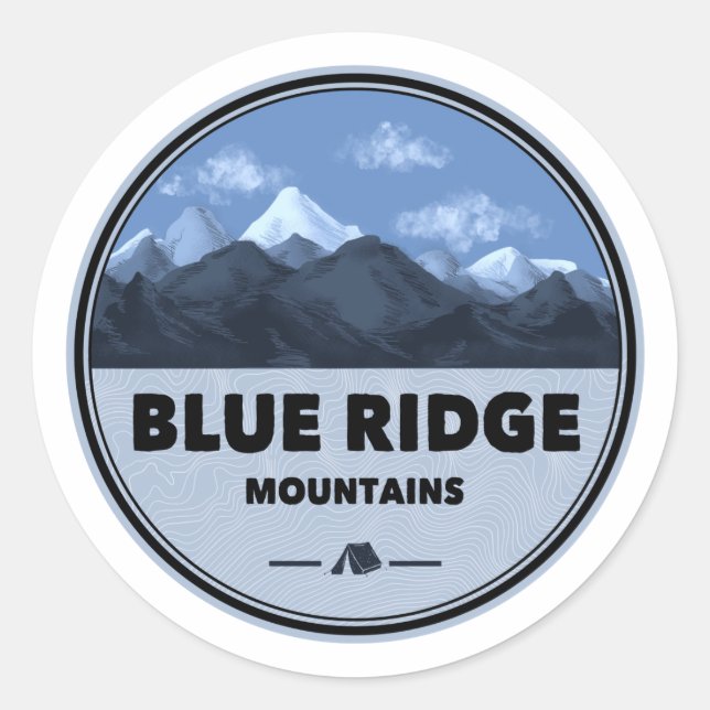 Blue Ridge Mountains Camping Runder Aufkleber (Vorderseite)