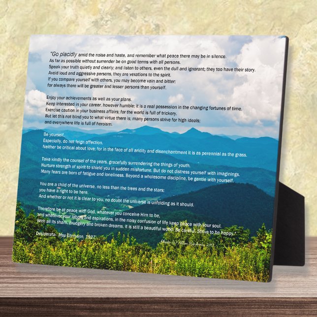 Blue Ridge Mountains Desiderata Plaque Fotoplatte (Von Creator hochgeladen)