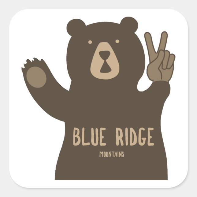 Blue Ridge Mountains Peace Bear Quadratischer Aufkleber (Vorderseite)